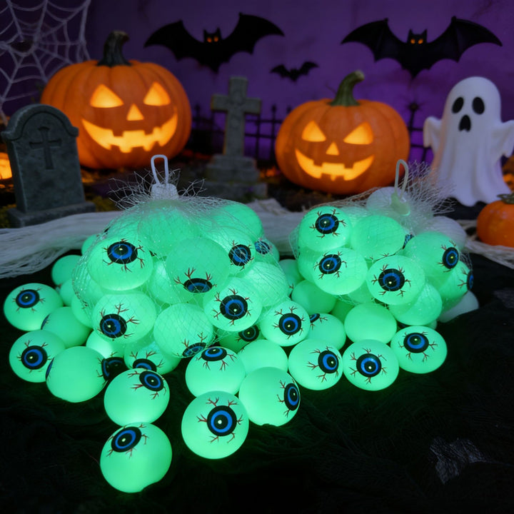 Halloween eyeball decor arranged in a festive display