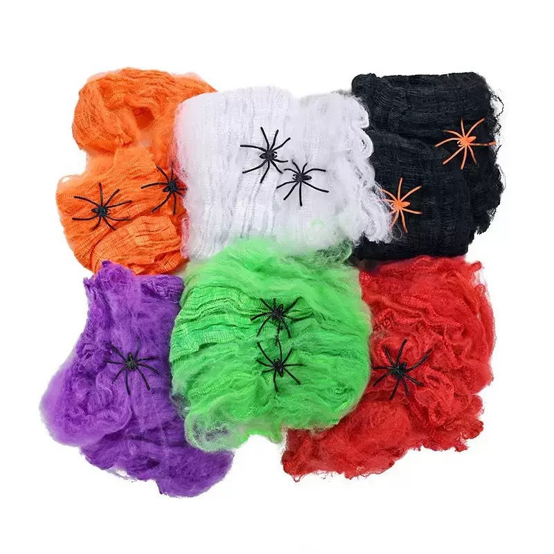 Colorful Halloween spiderweb decorating kits with spiders