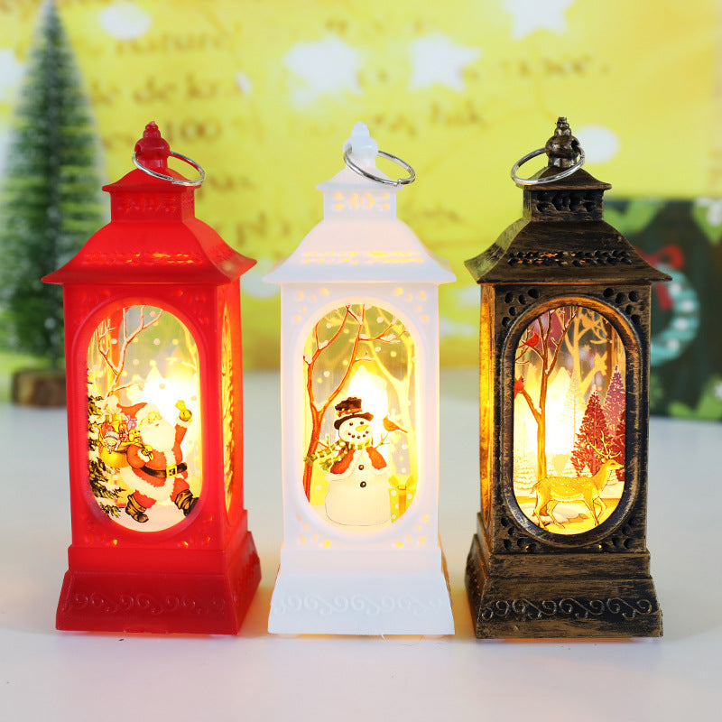 Christmas mini lantern decor featuring deer, snowman, and Santa styles