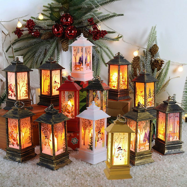 Assorted miniature Christmas lantern decorations with festive figures